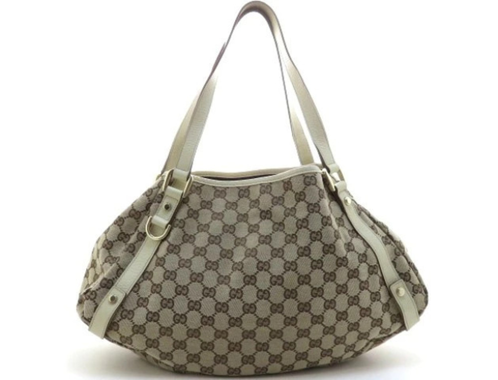 Gucci GG Tote Bag Beige Cream Brown Canvas